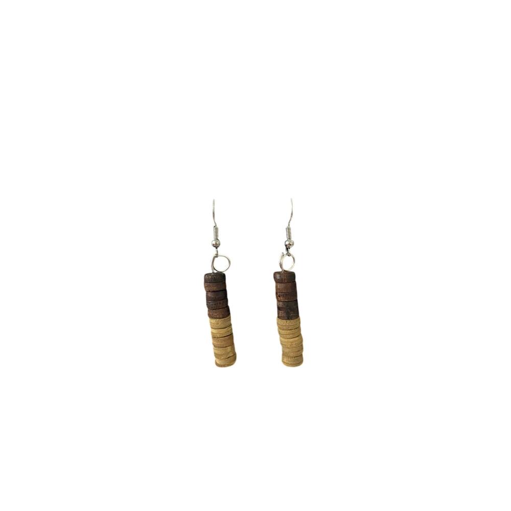 brown tan wood bead earrings